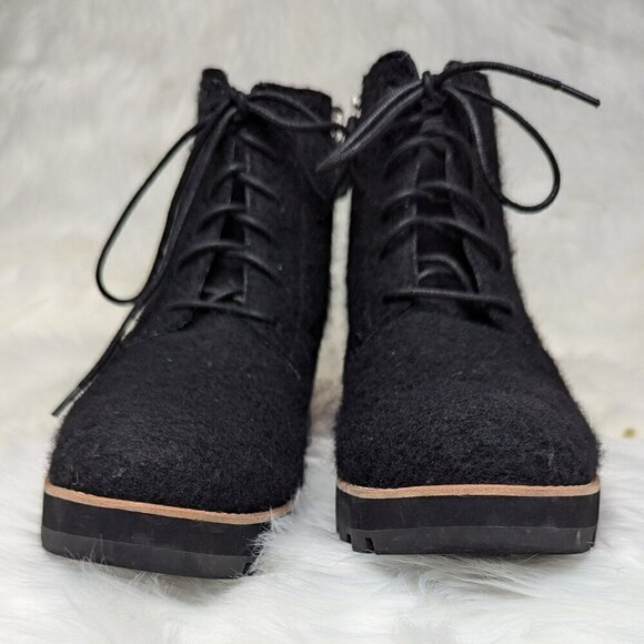 Eileen Fisher Crew Felted Lace-Up Bootie black wool comfy wedge heel zip 5.5 Sz9 - Picture 2 of 11